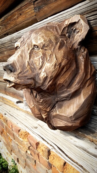 Sculptuur getiteld "Медведь" door Vladimir Filatov, Origineel Kunstwerk, Hout