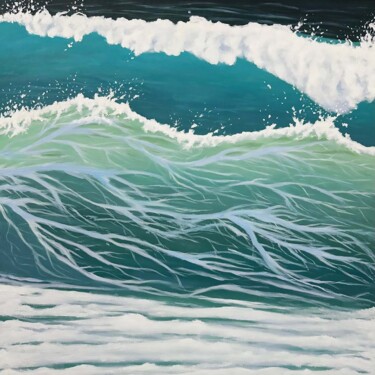 Painting titled "Vagues majestueuses" by Fineartbygh, Original Artwork, Acrylic Mounted on Wood Stretcher frame