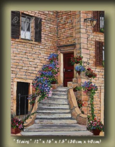 Painting titled "Stairs Torgny Citys…" by Veny, Original Artwork, Oil
