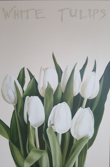 Painting titled "WHITE TULIPS" by Luigi Maria De Rubeis, Original Artwork, Oil