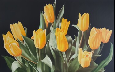 ORANGE TULIPS Painting titled "ORANGE TULIPS" by Luigi Maria De Rubeis, Original Art, Oil
