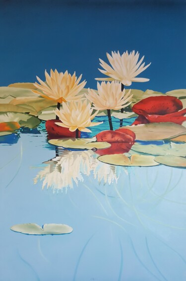 Painting titled "WATER LILIES" by Luigi Maria De Rubeis, Original Artwork, Oil