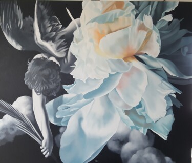 Painting titled "ANGELIC PEONY" by Luigi Maria De Rubeis, Original Artwork, Oil