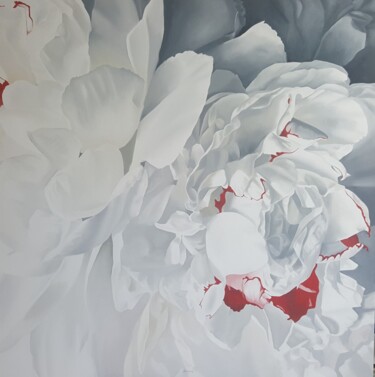 Картина под названием "WHITE PEONY" - Luigi Maria De Rubeis, Подлинное произведение искусства, Масло