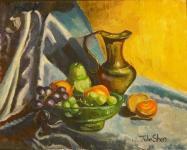 Painting titled "Still Life with Gra…" by Juliette Shen, Original Artwork, Oil