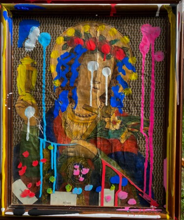 Painting titled "Madonna Riluci" by Finestrelle Film Production, Original Artwork, Tempera Mounted on Wood Panel