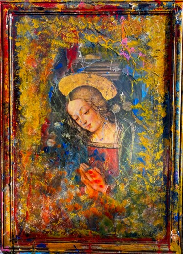Painting titled "Madre riemersa" by Finestrelle Film Production, Original Artwork, Ink Mounted on Wood Panel