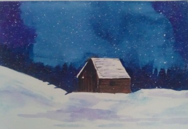 Painting titled "Snow nigth" by Israel Correa, Original Artwork, Watercolor