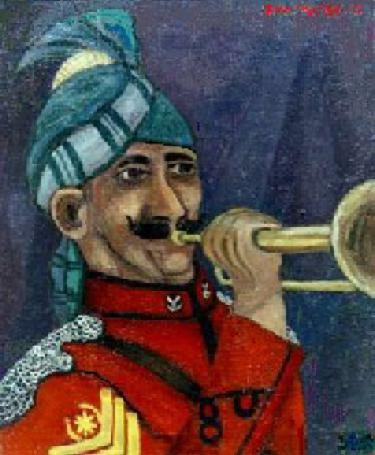 Painting titled "Army Trumpeter" by Peter Abbott, Original Artwork