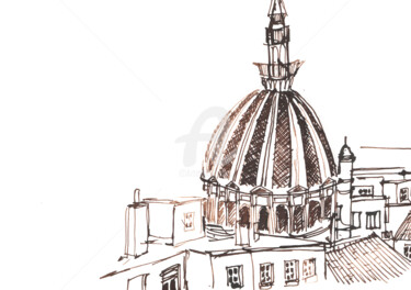 Zeichnungen mit dem Titel "L’église Notre-Dame…" von Studio Figi, Original-Kunstwerk, Tinte