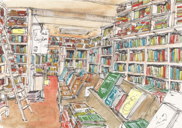 Desenho intitulada "La librairie Coiffa…" por Studio Figi, Obras de arte originais, Lápis