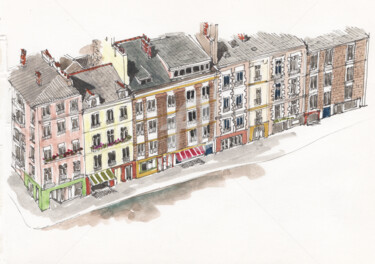 Drawing titled "Vue depuis la Tour,…" by Studio Figi, Original Artwork, Watercolor