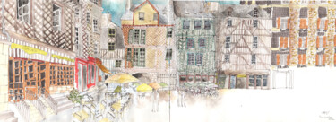 Desenho intitulada "Rennes, place Saint…" por Studio Figi, Obras de arte originais, Aquarela