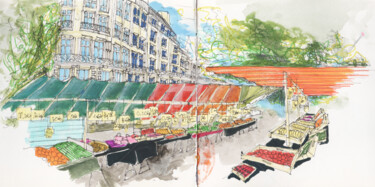 Dessin intitulée "Un jour de marché,…" par Studio Figi, Œuvre d'art originale, Crayon