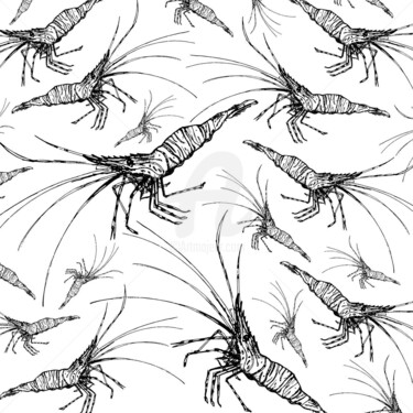 Drawing titled "Crevettes  shrimp" by Studio Figi, Original Artwork, Ballpoint pen