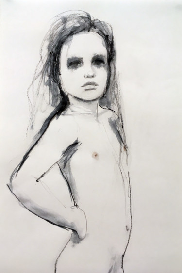 Pittura intitolato "Little girl with at…" da Fiona Maclean, Opera d'arte originale, Acquarello