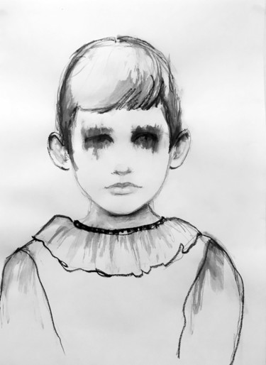 Картина под названием "Little girl with at…" - Fiona Maclean, Подлинное произведение искусства, Гуашь