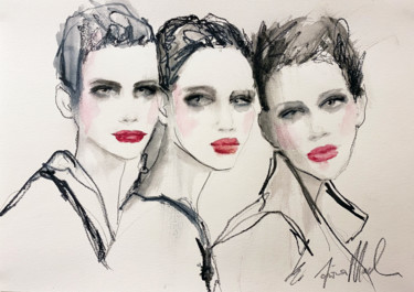 Ζωγραφική με τίτλο "Trois belles filles…" από Fiona Maclean, Αυθεντικά έργα τέχνης, Γκουάς