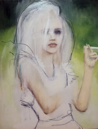 Painting titled "Girl with candy cig…" by Fiona Maclean, Original Artwork, Oil