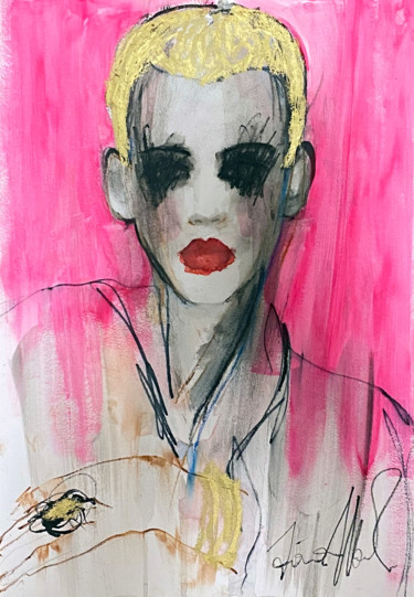 Painting titled "Riley in her kimono" by Fiona Maclean, Original Artwork, Gouache