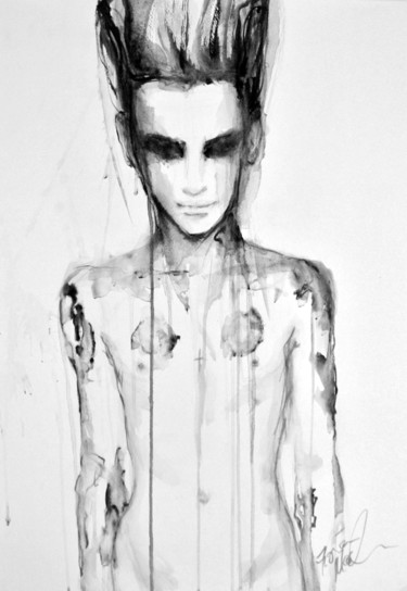 Schilderij getiteld "Tattoo boy - I - SO…" door Fiona Maclean, Origineel Kunstwerk, Aquarel
