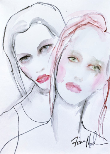 Painting titled "Darcy and Olivia" by Fiona Maclean, Original Artwork, Watercolor