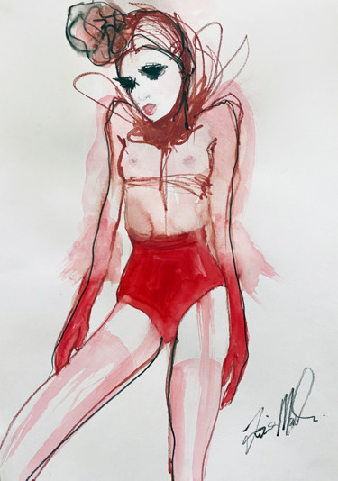 Peinture intitulée "Dancer in red - SOL…" par Fiona Maclean, Œuvre d'art originale, Aquarelle