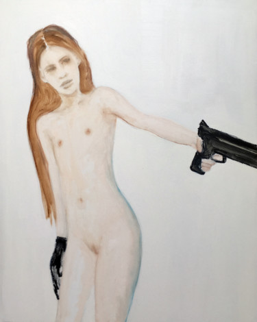 Картина под названием "Girl with a gun - S…" - Fiona Maclean, Подлинное произведение искусства, Масло