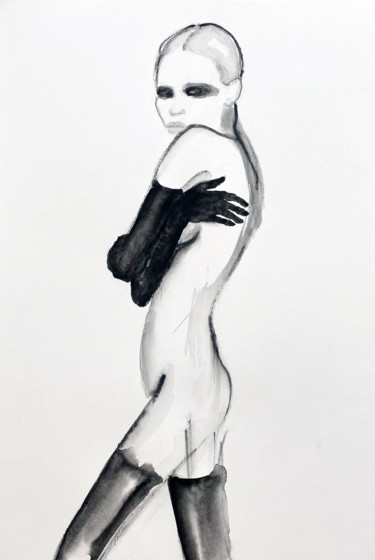Peinture intitulée "Woman in black glov…" par Fiona Maclean, Œuvre d'art originale, Aquarelle
