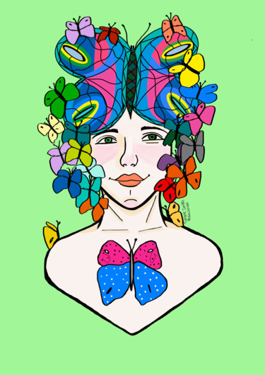 Artes digitais intitulada "Miss Butterfly" por Simone Simões Da Silva, Obras de arte originais, Pintura digital
