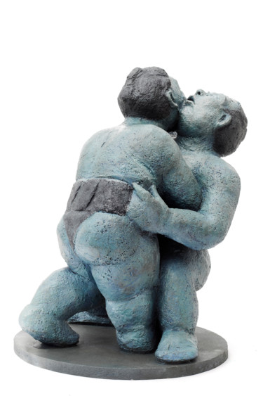 Sculptuur getiteld "Les Sumos" door Jeanine Fitou Valens, Origineel Kunstwerk, Terra cotta
