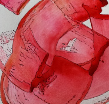 Drawing titled "Abstraction Rouge" by Jeanine Fitou Valens, Original Artwork, Ink