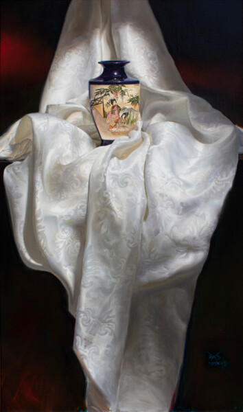 Painting titled "Porcelain" by Daniel Shor, Original Artwork, Oil Mounted on Wood Stretcher frame
