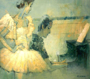 Painting titled "The Accompanist" by Ferenc Flamm, Original Artwork, Oil Mounted on Wood Panel