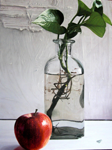 Peinture intitulée "bouteille-pomme.jpg" par Fernand Lantelme, Œuvre d'art originale