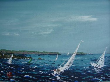 Peinture intitulée ""Sortie des voilier…" par Flasi, Œuvre d'art originale