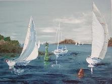 Peinture intitulée ""Voiliers à St Bria…" par Flasi, Œuvre d'art originale