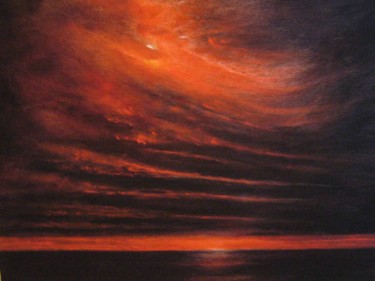 Painting titled "Aurora Borealis in…" by Flaten, Original Artwork, Oil Mounted on Wood Panel