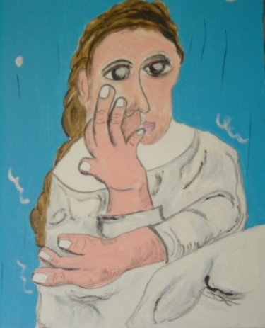 Painting titled "Femme sur fond bleu" by Philippe Flautre, Original Artwork
