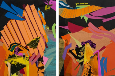 Collages intitulée "Strates rutilants" par Flavia Sueng, Œuvre d'art originale, Collages Monté sur Châssis en bois