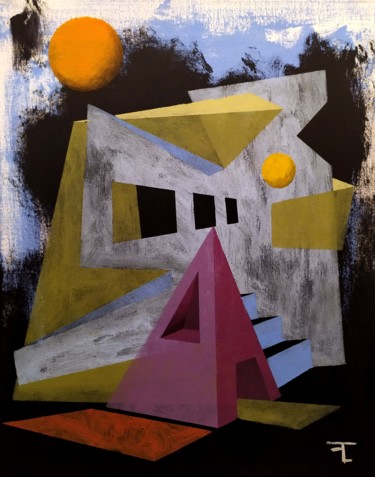 Painting titled "De l'architecture" by Flavien Couche, Original Artwork, Acrylic Mounted on Wood Stretcher frame