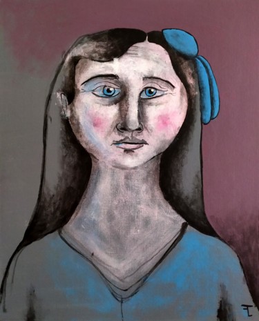 Peinture intitulée "La fille au loin" par Flavien Couche, Œuvre d'art originale, Acrylique Monté sur Carton