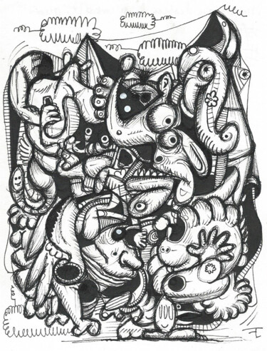 Desenho intitulada "Nuages au-dessus de…" por Flavien Couche, Obras de arte originais, Tinta