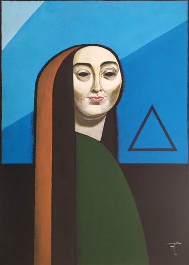 Ζωγραφική με τίτλο "Femme au triangle,…" από Flavien Couche, Αυθεντικά έργα τέχνης, Ακρυλικό Τοποθετήθηκε στο Ξύλινο φορείο…