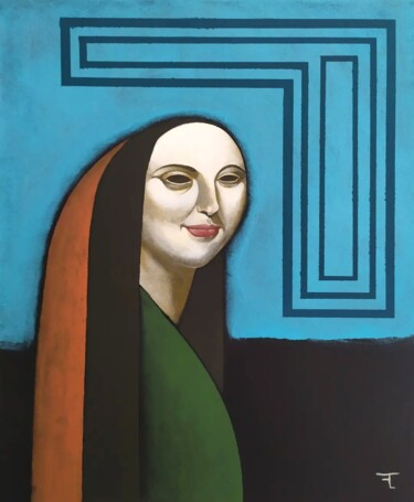 Peinture intitulée "Femme aux pensées" par Flavien Couche, Œuvre d'art originale, Acrylique Monté sur Châssis en bois