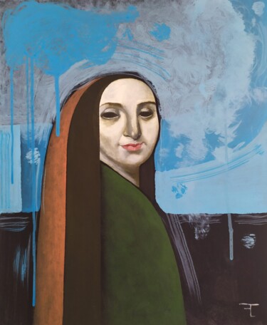 Ζωγραφική με τίτλο "Femme au cumulus" από Flavien Couche, Αυθεντικά έργα τέχνης, Ακρυλικό Τοποθετήθηκε στο Ξύλινο φορείο σκε…