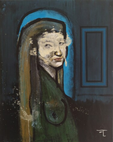 Картина под названием "Femme au cadre" - Flavien Couche, Подлинное произведение искусства, Акрил Установлен на Деревянная ра…