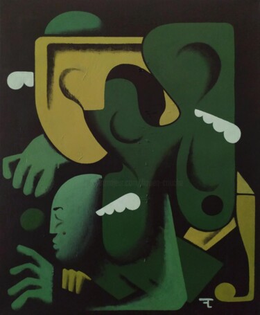 Painting titled "En tapinois" by Flavien Couche, Original Artwork, Acrylic Mounted on Wood Stretcher frame