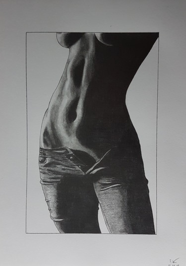 Dessin intitulée "Nue en jeans" par Flavio Granito, Œuvre d'art originale, Graphite