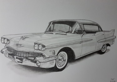 Drawing titled "Cadillac Sedan 1958" by Flavio Granito, Original Artwork, Graphite